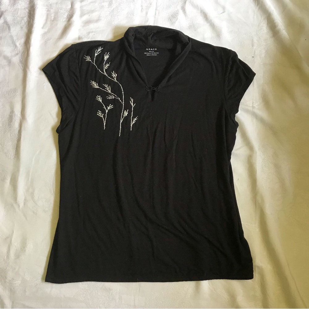 Black Shirt With White Embroidery